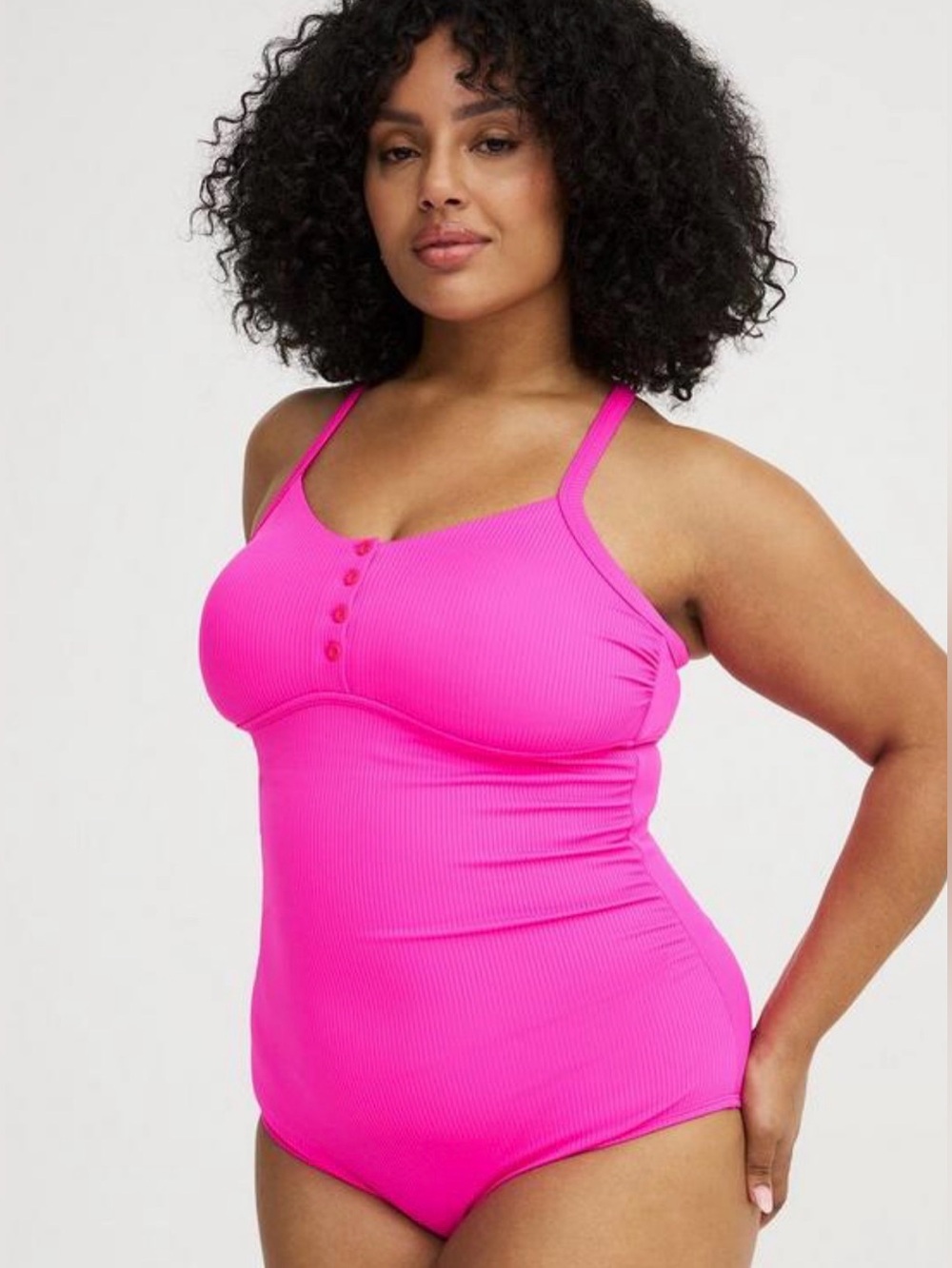 Torrid Hot Pink Ribbed One-Piece Tank Swimsuit Size 00 NWT